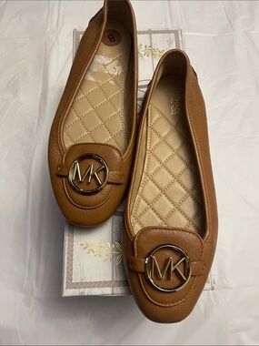 MICHAEL Michael Kors Cognac Leather MK Logo Ballet Flats size 8